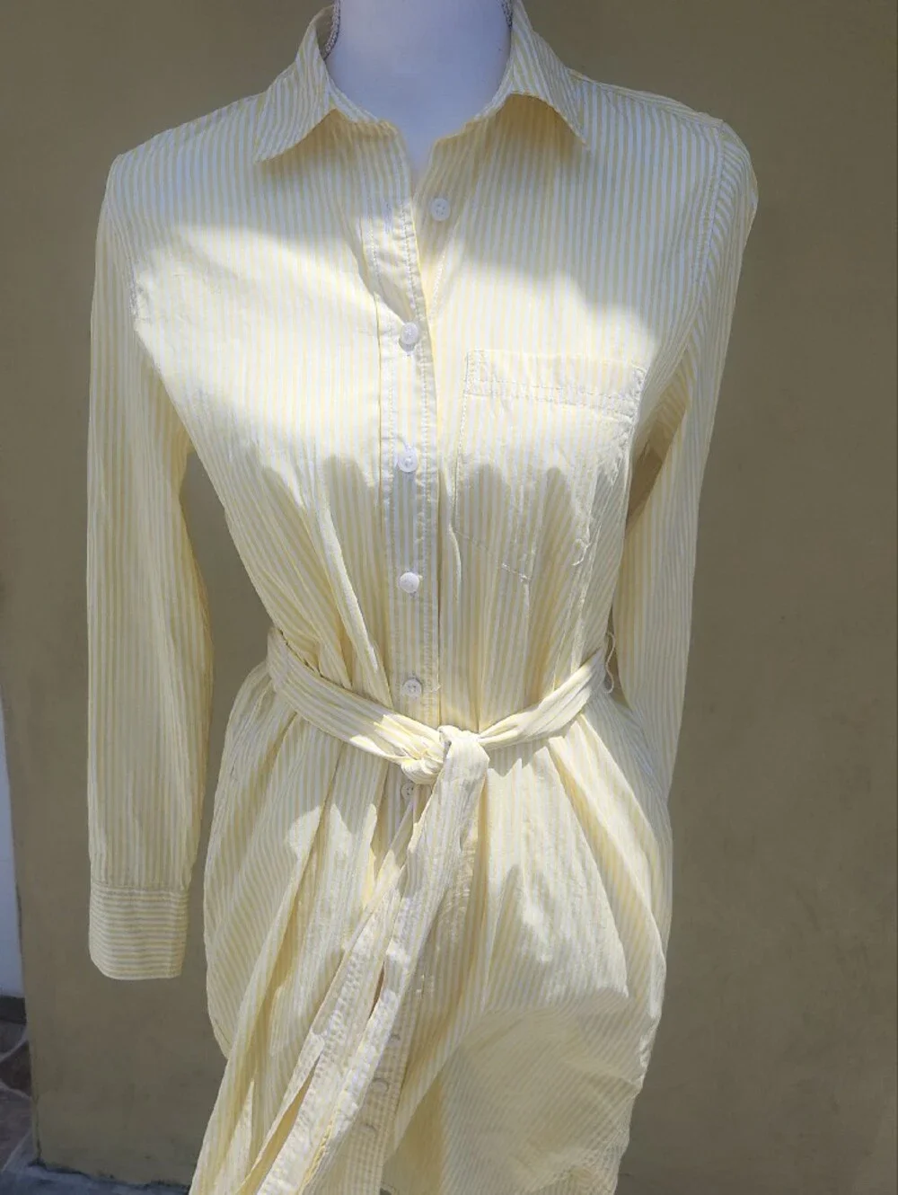 J. Crew Pale Yellow Striped Long-Sleeve Shirt Dress